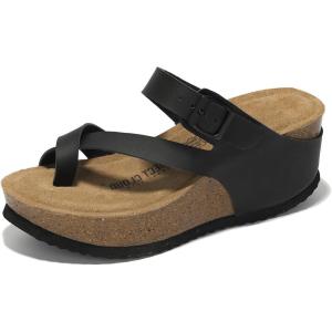 Project Cloud 100% Genuine Leather Platform Sandals Women – Memory Foam Womens Sandals & Slippers Beach Essentials – Wedge for Women with Straps (Mojito)(Black)