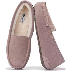 Project Cloud 100% Genuine Leather Slippers for Women – Fur Lined Outdoor Slippers for Women Footwear with Memory Foam – Stylish Womens Moccasin (Cathi)(Dark Pink Suede)