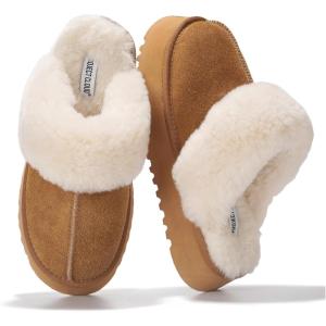 Project Cloud 100% Genuine Leather Slippers for Women Footwear – Memory Foam Clogs and Mules for Women 2025 – Non Slip and Lightweight Fur Slippers (Viki)(Chestnut – Viki)