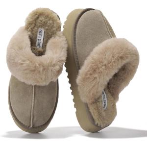 Project Cloud 100% Genuine Leather Slippers for Women Footwear – Memory Foam Clogs and Mules for Women 2025 – Non Slip and Lightweight Fur Slippers (Viki)(Taupe – Viki)