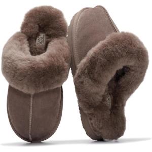 Project Cloud 100% Genuine Leather Slippers for Women Footwear with Genuine Fur Lining Womens Clogs & Mule – Non-Slip Indoor/Outdoor Scuff Womens Slippers with Memory Foam Insole (Henka)(Taupe)