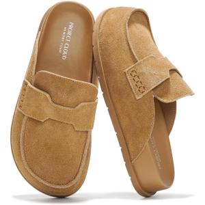 Project Cloud 100% Genuine Leather Womens Clog – Memory Foam Arch Support Non-Slip Sole Mules & Clogs for Women Footwear – Platform Winter Shoes (Foamy)(Chestnut Suede)