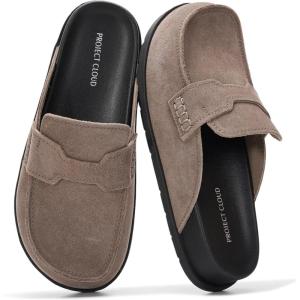 Project Cloud 100% Genuine Leather Womens Clog – Memory Foam Arch Support Non-Slip Sole Mules & Clogs for Women Footwear – Platform Winter Shoes (Foamy)(Storm Suede)