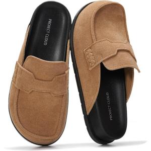 Project Cloud 100% Genuine Leather Womens Clog – Memory Foam Arch Support Non-Slip Sole Mules & Clogs for Women Footwear – Platform Winter Shoes (Foamy)(Almond Suede)