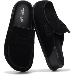 Project Cloud 100% Genuine Leather Womens Clog – Memory Foam Arch Support Non-Slip Sole Mules & Clogs for Women Footwear – Platform Winter Shoes (Foamy)(Black Suede)
