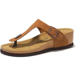 Project Cloud 100% Genuine Leather Womens Sandals Wedge Arizona Sandals Women – Wedge Sandals & Slippers – Memory Foam – Women footwear Beach Essentials, T-Strap Wedges (Belize, Chestnut, 11)