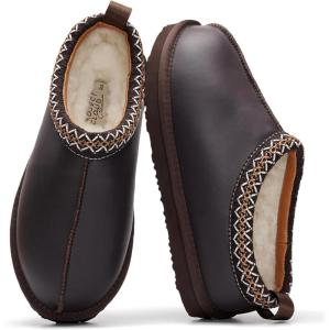 Project Cloud 100% Genuine Leather Womens Slippers with Genuine Australian Shearling Fur Lining Slippers for Women – Non-Slip EVA with Memory Foam Fuzzy Slippers Women Footwear (Nerita)(Brown Distressed)