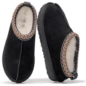 Project Cloud 100% Genuine Leather Womens Slippers with Genuine Australian Shearling Fur Lining Slippers for Women – Non-Slip EVA with Memory Foam Fuzzy Slippers Women Footwear (Nerita)(Black)