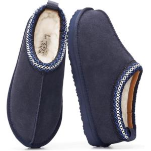 Project Cloud 100% Genuine Leather Womens Slippers with Genuine Australian Shearling Fur Lining Slippers for Women – Non-Slip EVA with Memory Foam Fuzzy Slippers Women Footwear (Nerita)(Navy Suede)