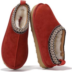 Project Cloud 100% Genuine Leather Womens Slippers with Genuine Australian Shearling Fur Lining Slippers for Women – Non-Slip EVA with Memory Foam Fuzzy Slippers Women Footwear (Nerita)(Red)