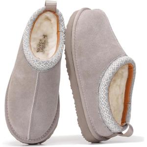 Project Cloud 100% Genuine Leather Womens Slippers with Genuine Australian Shearling Fur Lining Slippers for Women – Non-Slip EVA with Memory Foam Fuzzy Slippers Women Footwear (Nerita)(Grey Mono Suede)
