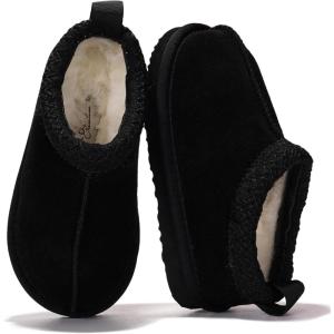 Project Cloud 100% Genuine Leather & Australian Shearling Slippers for Kids – Memory Foam Fuzzy & Non-Slip Fluffy Slippers Girls Footwear & Boys Footwear, Kids Unisex Shoe (Dream Warm)(Black)