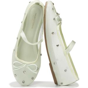 Project Cloud Ballet Flats Shoes for Women – Crystal-Embellished Mesh Ballet Flats Women Footwear – Non-Slip Mary Jane Shoes with Memory Foam – Casual Footwear for All-Day Comfort (Amity)(Mint)