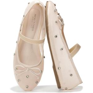 Project Cloud Ballet Flats Shoes for Women – Crystal-Embellished Mesh Ballet Flats Women Footwear – Non-Slip Mary Jane Shoes with Memory Foam – Casual Footwear for All-Day Comfort (Amity)(Nude)