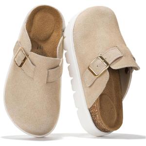 Project Cloud Chunky Kids Clogs – 100% Genuine Leather Clogs for Kids with Cork Footbed & Arch Support – Non-Slip Mules & Sandals for Girls Footwear (Little BentonChunky)(Beige Suede)