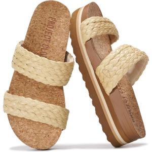 Project Cloud Fashion Womens Sandals – Memory Foam Insole and Comfortable Platform Sandals for Women 2025 – Lightweight and Non-slip Perfect Beach Slides(Raffia Slide)