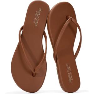 Project Cloud Flip Flops for Women – Memory Foam Flats Summer Sandals for Women 2025 – Vegan Leather Lightweight Womens Sandals Summer Beach Essentials Slides(Whiskey)