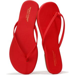 Project Cloud Flip Flops for Women – Memory Foam Flats Summer Sandals for Women 2025 – Vegan Leather Lightweight Womens Sandals Summer Beach Essentials Slides(Red)