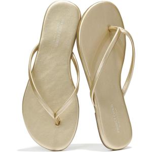 Project Cloud Flip Flops for Women – Memory Foam Flats Summer Sandals for Women 2025 – Vegan Leather Lightweight Womens Sandals Summer Beach Essentials Slides(Gold)