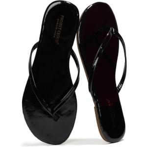 Project Cloud Flip Flops for Women – Memory Foam Flats Summer Sandals for Women 2025 – Vegan Leather Lightweight Womens Sandals Summer Beach Essentials Slides(Black Patent)