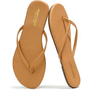 Project Cloud Flip Flops for Women – Memory Foam Flats Summer Sandals for Women 2025 – Vegan Leather Lightweight Womens Sandals Summer Beach Essentials Slides(Tan)