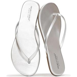 Project Cloud Flip Flops for Women – Memory Foam Flats Summer Sandals for Women 2025 – Vegan Leather Lightweight Womens Sandals Summer Beach Essentials Slides(Silver Metallic)