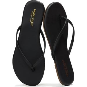 Project Cloud Flip Flops for Women – Memory Foam Flats Summer Sandals for Women 2025 – Vegan Leather Lightweight Womens Sandals Summer Beach Essentials Slides(Black)