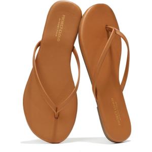 Project Cloud Flip Flops for Women – Memory Foam Flats Summer Sandals for Women 2025 – Vegan Leather Lightweight Womens Sandals Summer Beach Essentials Slides(Cognac)