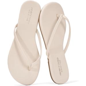 Project Cloud Flip Flops for Women – Memory Foam Flats Summer Sandals for Women 2025 – Vegan Leather Lightweight Womens Sandals Summer Beach Essentials Slides(Cream)