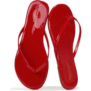 Project Cloud Flip Flops for Women – Memory Foam Flats Summer Sandals for Women 2025 – Vegan Leather Lightweight Womens Sandals Summer Beach Essentials Slides(Red Patent)