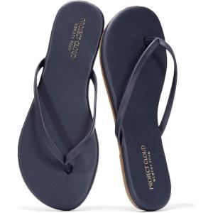 Project Cloud Flip Flops for Women – Memory Foam Flats Summer Sandals for Women 2025 – Vegan Leather Lightweight Womens Sandals Summer Beach Essentials Slides(Dark Navy)