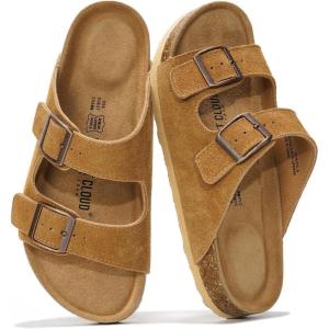 Project Cloud Genuine Leather Flat Sandals Women 2025 Beach Essentials Womens Sandals Memory Foam Vacation Essentials Slides for Women Footwear (Venita)(Camel)