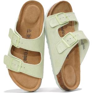 Project Cloud Genuine Leather Flat Sandals Women 2025 Beach Essentials Womens Sandals Memory Foam Vacation Essentials Slides for Women Footwear (Venita)(Sage)