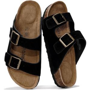 Project Cloud Genuine Leather Flat Sandals Women 2025 Beach Essentials Womens Sandals Memory Foam Vacation Essentials Slides for Women Footwear (Venita)(Black Suede)