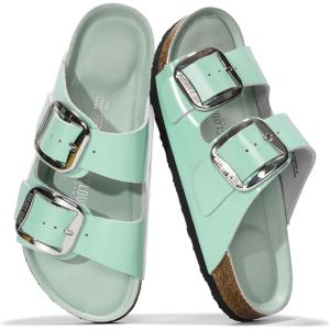 Project Cloud Genuine Leather Flat Sandals for Women 2025 Comfortable Beach Essentials Womens Sandals Memory Foam Vacation Essentials Slides for Women Footwear (Santorini)(Blue Patent)