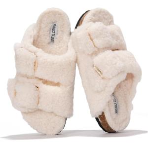 Project Cloud Genuine Leather Flat Sandals for Women 2025 Comfortable Beach Essentials Womens Sandals Memory Foam Vacation Essentials Slides for Women Footwear (Santorini)(Off-white)