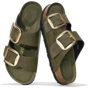 Project Cloud Genuine Leather Flat Sandals for Women 2025 Comfortable Beach Essentials Womens Sandals Memory Foam Vacation Essentials Slides for Women Footwear (Santorini)(Olive)