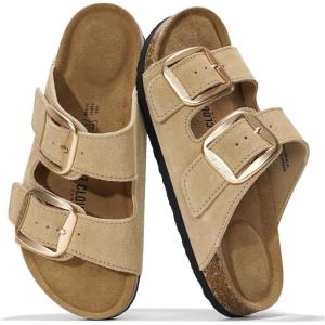 Project Cloud Genuine Leather Flat Sandals for Women 2025 Comfortable Beach Essentials Womens Sandals Memory Foam Vacation Essentials Slides for Women Footwear (Santorini)(Camel)