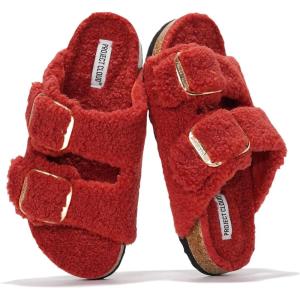 Project Cloud Genuine Leather Flat Sandals for Women 2025 Comfortable Beach Essentials Womens Sandals Memory Foam Vacation Essentials Slides for Women Footwear (Santorini)(Red)