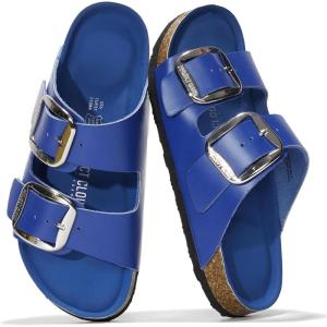 Project Cloud Genuine Leather Flat Sandals for Women 2025 Comfortable Beach Essentials Womens Sandals Memory Foam Vacation Essentials Slides for Women Footwear (Santorini)(Cobalt)