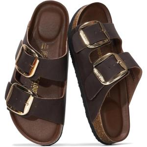 Project Cloud Genuine Leather Flat Sandals for Women 2025 Comfortable Beach Essentials Womens Sandals Memory Foam Vacation Essentials Slides for Women Footwear (Santorini)(Chocolate)