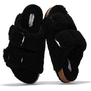 Project Cloud Genuine Leather Flat Sandals for Women 2025 Comfortable Beach Essentials Womens Sandals Memory Foam Vacation Essentials Slides for Women Footwear (Santorini)(Black)