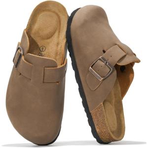 Project Cloud Genuine Leather Footbed Clogs for Women – Memory Foam Arch Support Slippers for Women – Trendy Slip-ons Women’s Mules & Clogs Sandals (Benton)(Tan)