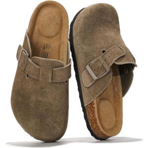 Project Cloud Genuine Leather Footbed Clogs for Women – Memory Foam Arch Support Slippers for Women – Trendy Slip-ons Women’s Mules & Clogs Sandals (Benton)(Olive Suede)