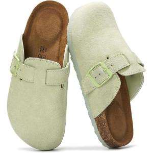 Project Cloud Genuine Leather Footbed Clogs for Women – Memory Foam Arch Support Slippers for Women – Trendy Slip-ons Women’s Mules & Clogs Sandals (Benton)(Sage Suede)