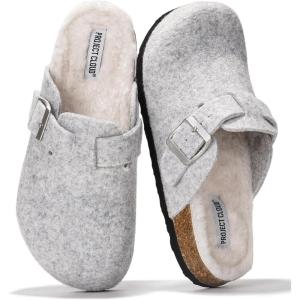 Project Cloud Genuine Leather Footbed Clogs for Women – Memory Foam Arch Support Slippers for Women – Trendy Slip-ons Women’s Mules & Clogs Sandals (Benton)(Natural Wool)