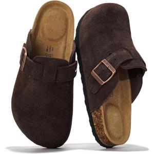 Project Cloud Genuine Leather Footbed Clogs for Women – Memory Foam Arch Support Slippers for Women – Trendy Slip-ons Women’s Mules & Clogs Sandals (Benton)(Choco Brown Suede)