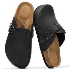 Project Cloud Genuine Leather Footbed Clogs for Women – Memory Foam Arch Support Slippers for Women – Trendy Slip-ons Women’s Mules & Clogs Sandals (Benton)(Black Distressed)