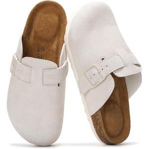 Project Cloud Genuine Leather Footbed Clogs for Women – Memory Foam Arch Support Slippers for Women – Trendy Slip-ons Women’s Mules & Clogs Sandals (Benton)(White Suede)