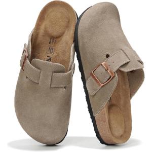 Project Cloud Genuine Leather Footbed Clogs for Women – Memory Foam Arch Support Slippers for Women – Trendy Slip-ons Women’s Mules & Clogs Sandals (Benton)(Taupe Suede)